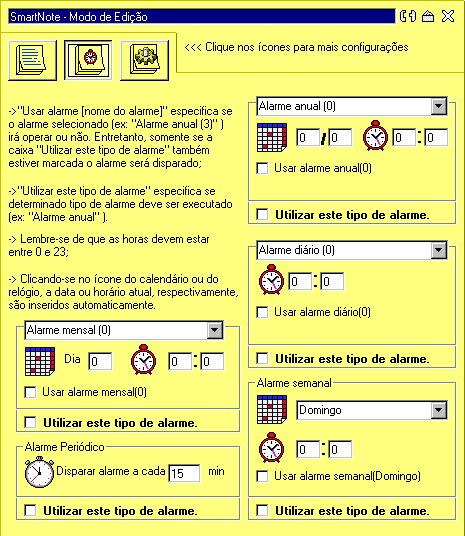 The alarm configuration screen, showing yearly, monthly, daily, weekly, and periodic alarm options.